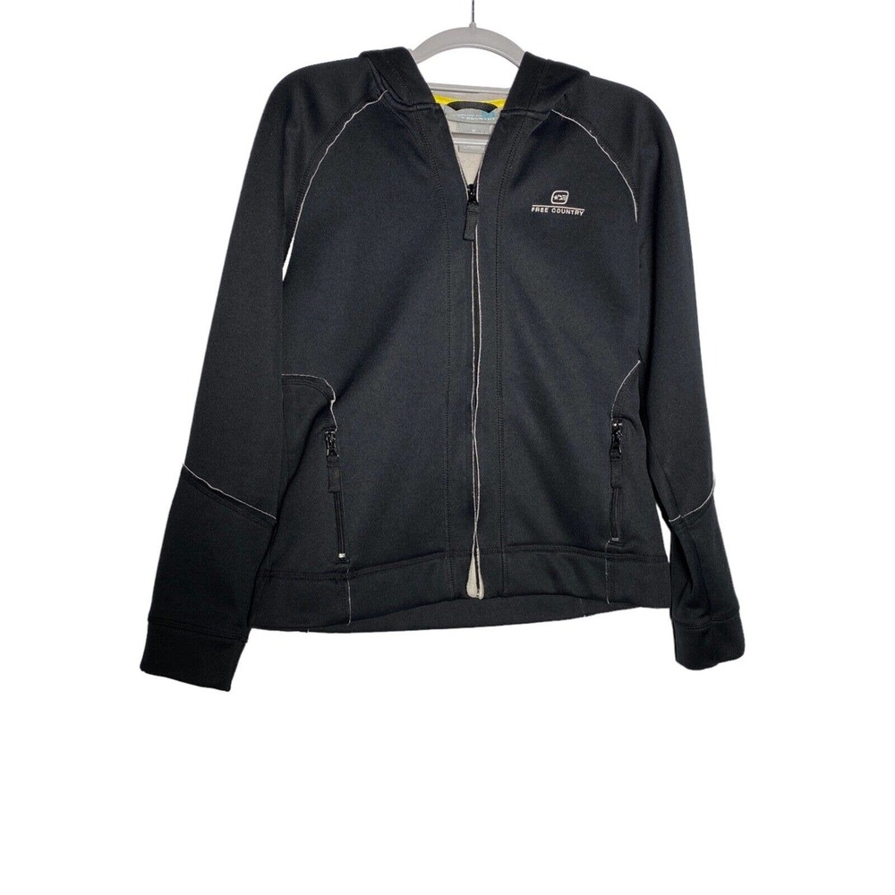 Free Country Black Hooded Full Zip Jacket Women's Size M Zip Pockets